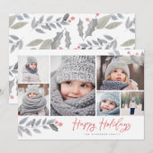 prettige feestdagen Rustic Floral Multi-Photo Coll Feestdagenkaart (Voorkant / Achterkant)