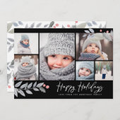 prettige feestdagen Rustic Floral Multi-Photo Coll Feestdagenkaart (Voorkant / Achterkant)