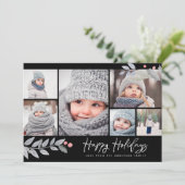 prettige feestdagen Rustic Floral Multi-Photo Coll Feestdagenkaart (Staand voorkant)