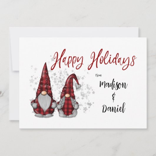 Prettige feestdagen Rustic Gnomen in Red Buffalo P Feestdagenkaart (Voorkant)