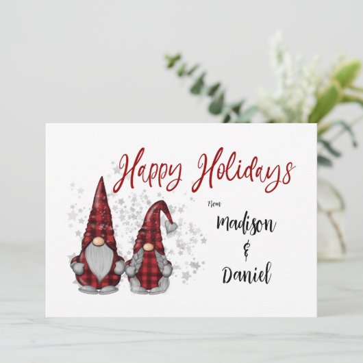 Prettige feestdagen Rustic Gnomen in Red Buffalo P Feestdagenkaart (Staand voorkant)