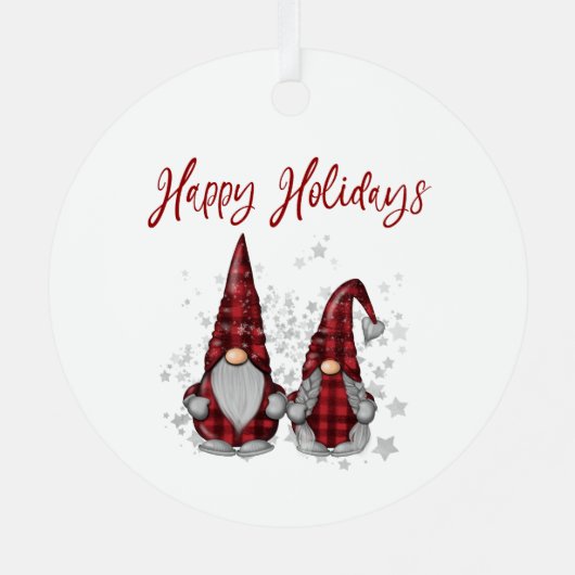 Prettige feestdagen Rustic Gnomen in Red Buffalo P Metalen Ornament (Achterkant)