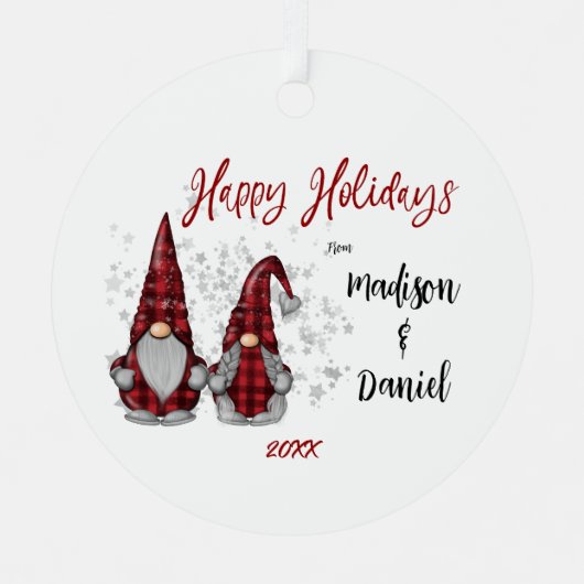 Prettige feestdagen Rustic Gnomen in Red Buffalo P Metalen Ornament (Voorkant)