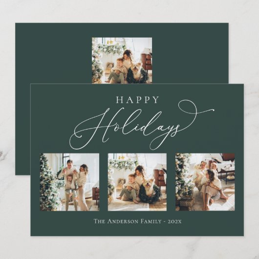 prettige feestdagen Rustic Green Multi Photo Colla Feestdagenkaart (Voorkant / Achterkant)