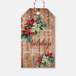 Prettige feestdagen Rustic Poinsettia Floral Gift  Cadeaulabel