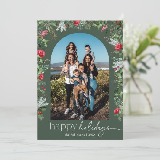 Prettige feestdagen Rustiek Bos Groen Feestdagenkaart (Staand voorkant)