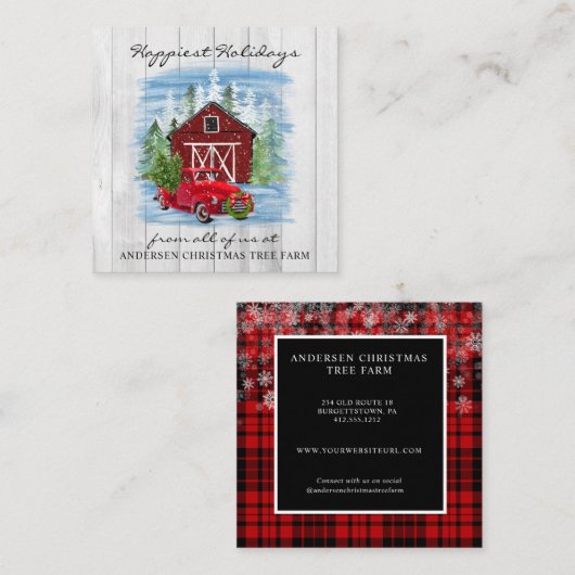 Prettige feestdagen Rustiek Country Holiday Boerde Vierkante Visitekaartje (Voorkant / Achterkant)
