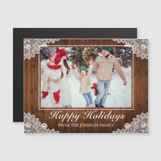 Prettige feestdagen Rustiek Hout & Kant Foto (Voorkant / Achterkant)