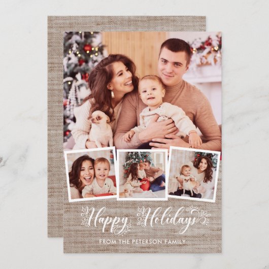 Prettige feestdagen Rustiek linnen & Feestdagenkaart (Voorkant / Achterkant)