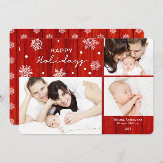 Prettige feestdagen Rustiek rood hout Feestdagenkaart (Voorkant / Achterkant)