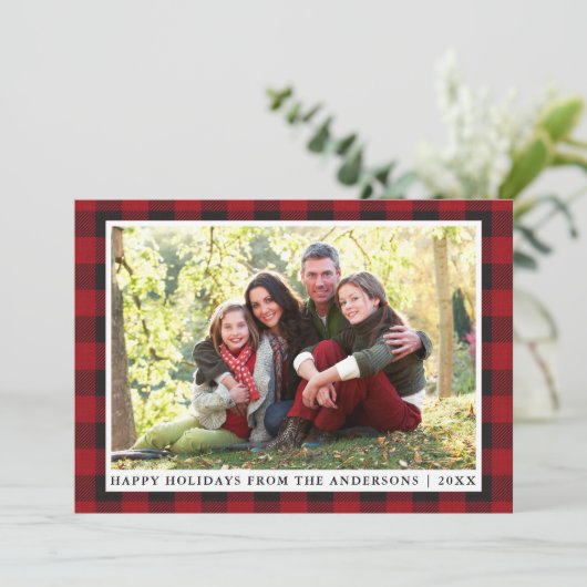 Prettige feestdagen Rustiek Rood Plaid Feestdagenkaart (Staand voorkant)