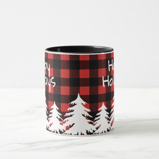 Prettige feestdagen Rustieke Buffel Plaid & Witte Mok (Midden)