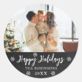 Prettige feestdagen Rustieke Krijtbord Sneeuwvlokk Ronde Sticker (Voorkant)