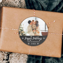 Prettige feestdagen Rustieke Krijtbord Sneeuwvlokk Ronde Sticker