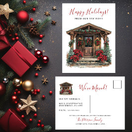 Prettige feestdagen Rustieke Nieuwe Huis Voordeur  Aankondigingskaart