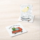 Prettige feestdagen Rustieke rode Truck Kartonnen Onderzetters (Insitu)