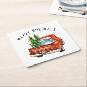 Prettige feestdagen Rustieke rode Truck Kartonnen Onderzetters (Schuin)