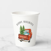 Prettige feestdagen Rustieke rode Truck Papieren Bekers (Voorkant)