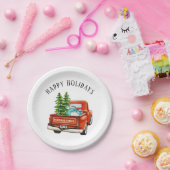 Prettige feestdagen Rustieke rode Truck Papieren Bordje (Feest)