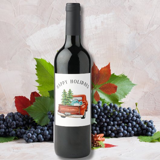 Prettige feestdagen Rustieke rode Truck Wijn Etiket