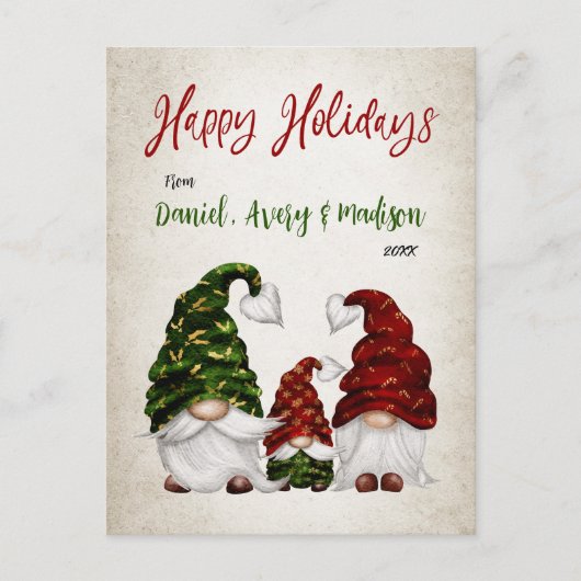 Prettige feestdagen Rustieke Waterverf Gnome Famil (Voorkant)