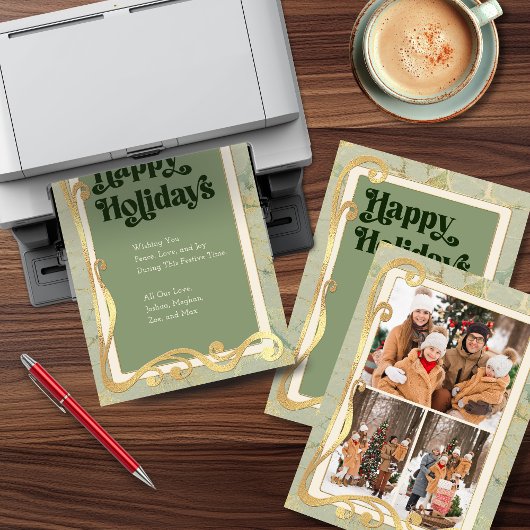 Prettige Feestdagen Sage Green en Goud 3 Fotokaart Feestdagenkaart