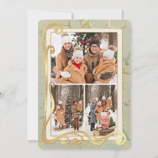 Prettige Feestdagen Sage Green en Goud 3 Fotokaart Feestdagenkaart (Achterkant)