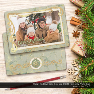 Prettige Feestdagen Sage Green & Gold Fotokaart Feestdagenkaart