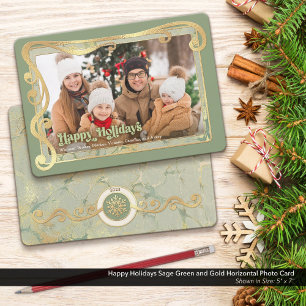Prettige Feestdagen Sage Green & Gold Fotokaart Feestdagenkaart