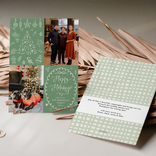 Prettige feestdagen Sage Green Hand getrokken krij Feestdagenkaart