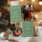 Prettige feestdagen Sage Green Hand getrokken krij Feestdagenkaart