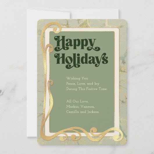 Prettige feestdagen Sage Groene en Gouden Fotokaar Feestdagenkaart (Voorkant)