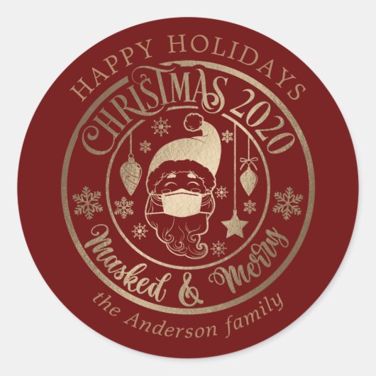prettige feestdagen santa claus pandemie red ronde sticker (Voorkant)