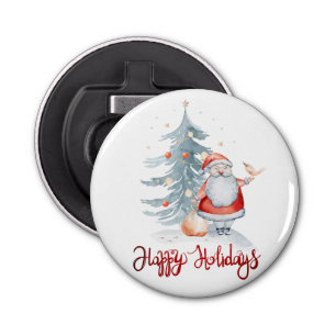 prettige feestdagen, Santa Claus Pine Tree Button Flesopener