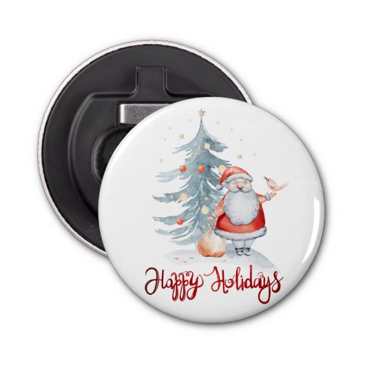 prettige feestdagen, Santa Claus Pine Tree Button Flesopener (Voorkant)