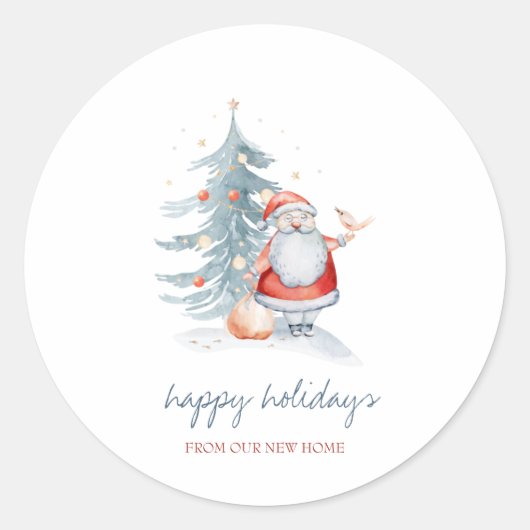 prettige feestdagen, Santa Claus, Pine Tree Ronde Sticker (Voorkant)