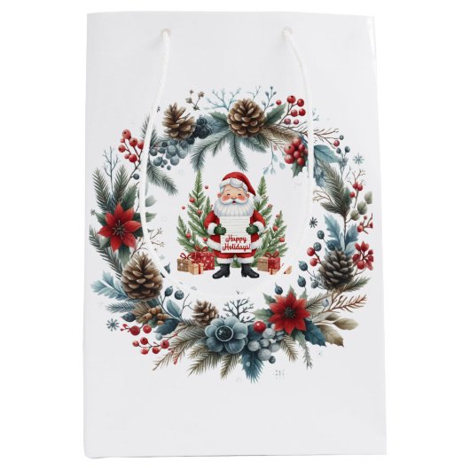 Prettige feestdagen Santa Claus Winter Wreath Medium Cadeauzakje (Voorkant)