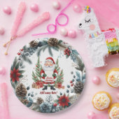 Prettige feestdagen Santa Claus Winter Wreath Papieren Bordje (Feest)