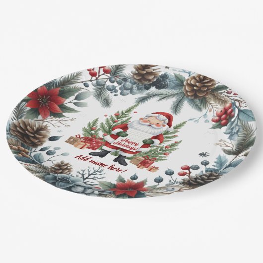 Prettige feestdagen Santa Claus Winter Wreath Papieren Bordje (Gekanteld)