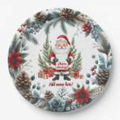 Prettige feestdagen Santa Claus Winter Wreath Papieren Bordje (Voorkant)