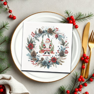 Prettige feestdagen Santa Claus Winter Wreath Servet
