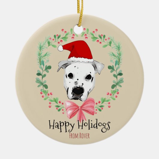 prettige feestdagen Santa Dog Cartoon Keramisch Ornament (Voorkant)