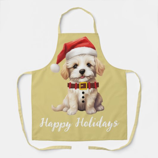 Prettige feestdagen  Santa dog  Mosterd Schort (Voorkant)
