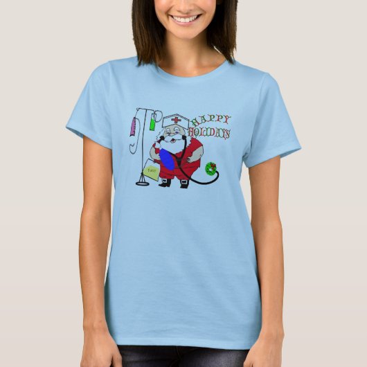 prettige feestdagen SANTA NURSE PET, IV, FOLEY, AM T-shirt (Voorkant)