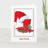 prettige feestdagen Santa pet op een rode feestkop (Voorkant)