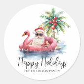 Prettige feestdagen Santa Tropical Beach Ronde Sticker (Voorkant)