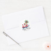 Prettige feestdagen Santa Tropical Beach Ronde Sticker (Envelop)