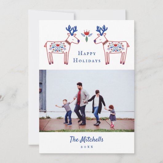Prettige feestdagen Scandinavisch bloemenrendier Feestdagenkaart (Voorkant)