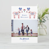 Prettige feestdagen Scandinavisch bloemenrendier Feestdagenkaart (Staand voorkant)