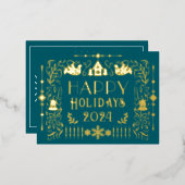 Prettige feestdagen Scandinavisch Jaar Blauwgroen (Voorkant / Achterkant)